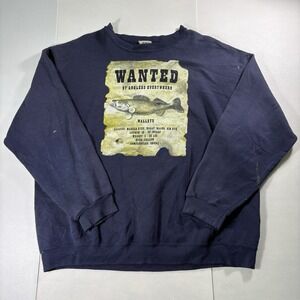 Marathon Apparel Wanted Walleye Fish Graphic Crewneck Sweatshirt Men's Navy